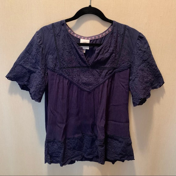 Knox Rose Plus Size Eyelet Lace Short Sleeve Top - Picture 2 of 10